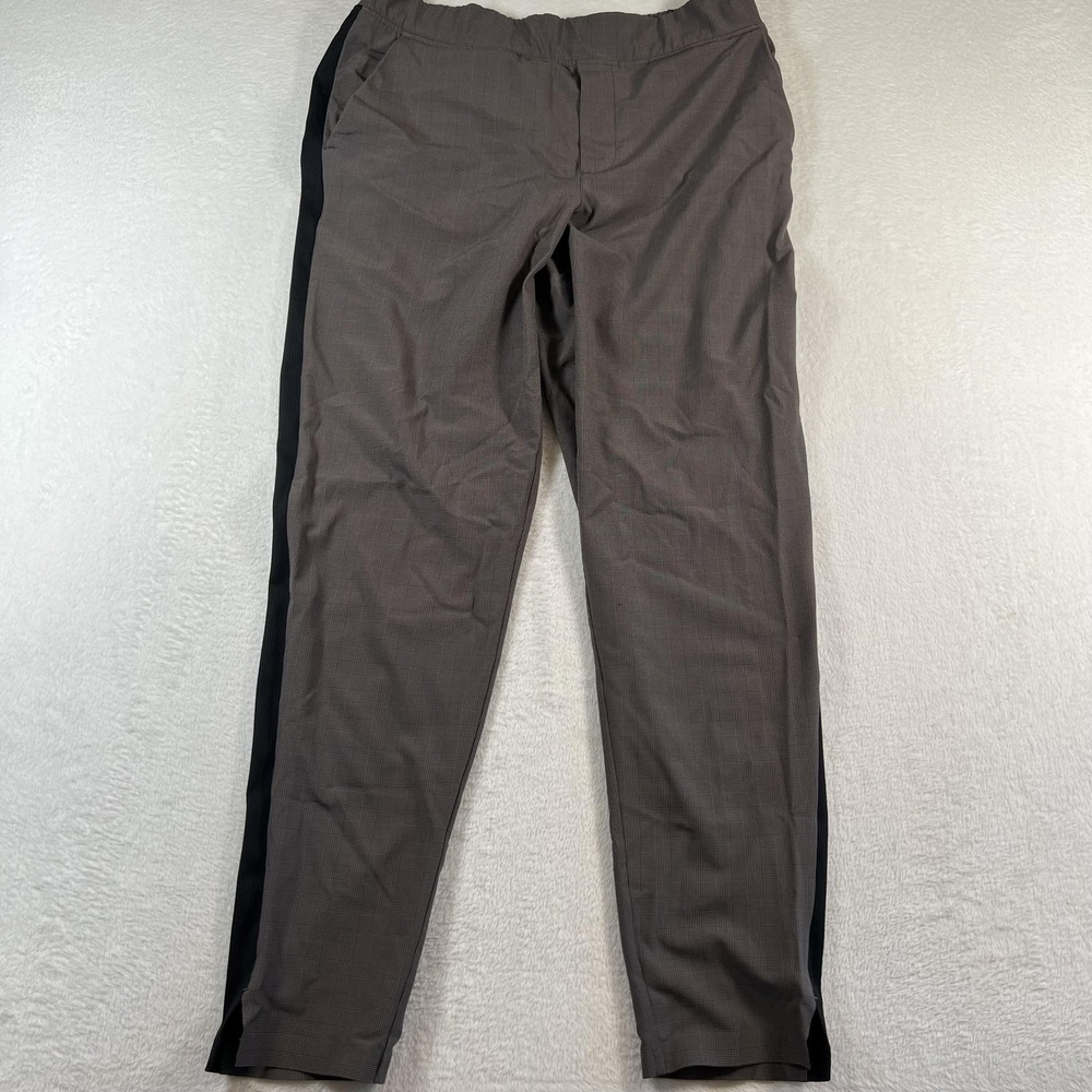 Athleta Brooklyn Ankle Pants Womens 12 Tall Gray Plaid Twill Side Stripe
